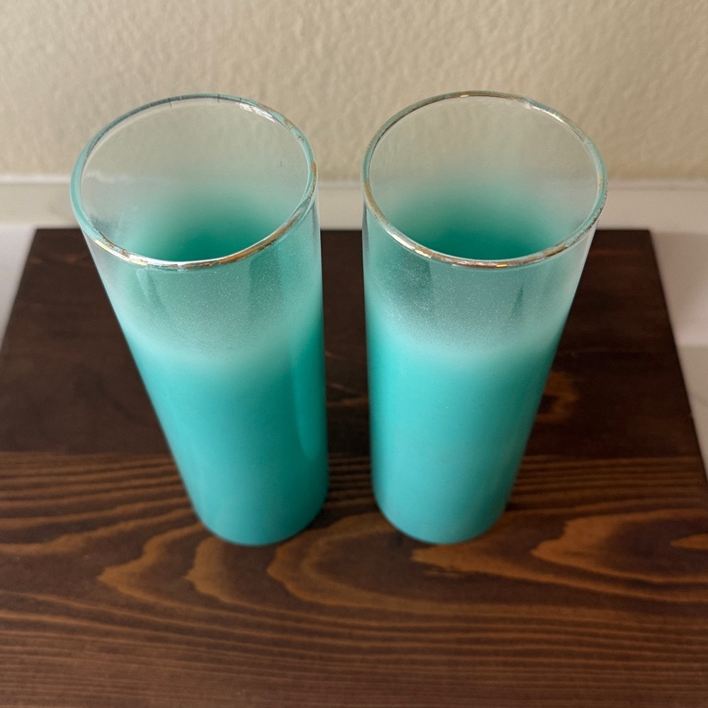 Mid Century Modern Blendo Turquoise Tom Collins Glasses Set of 2 - Picture 2 of 5